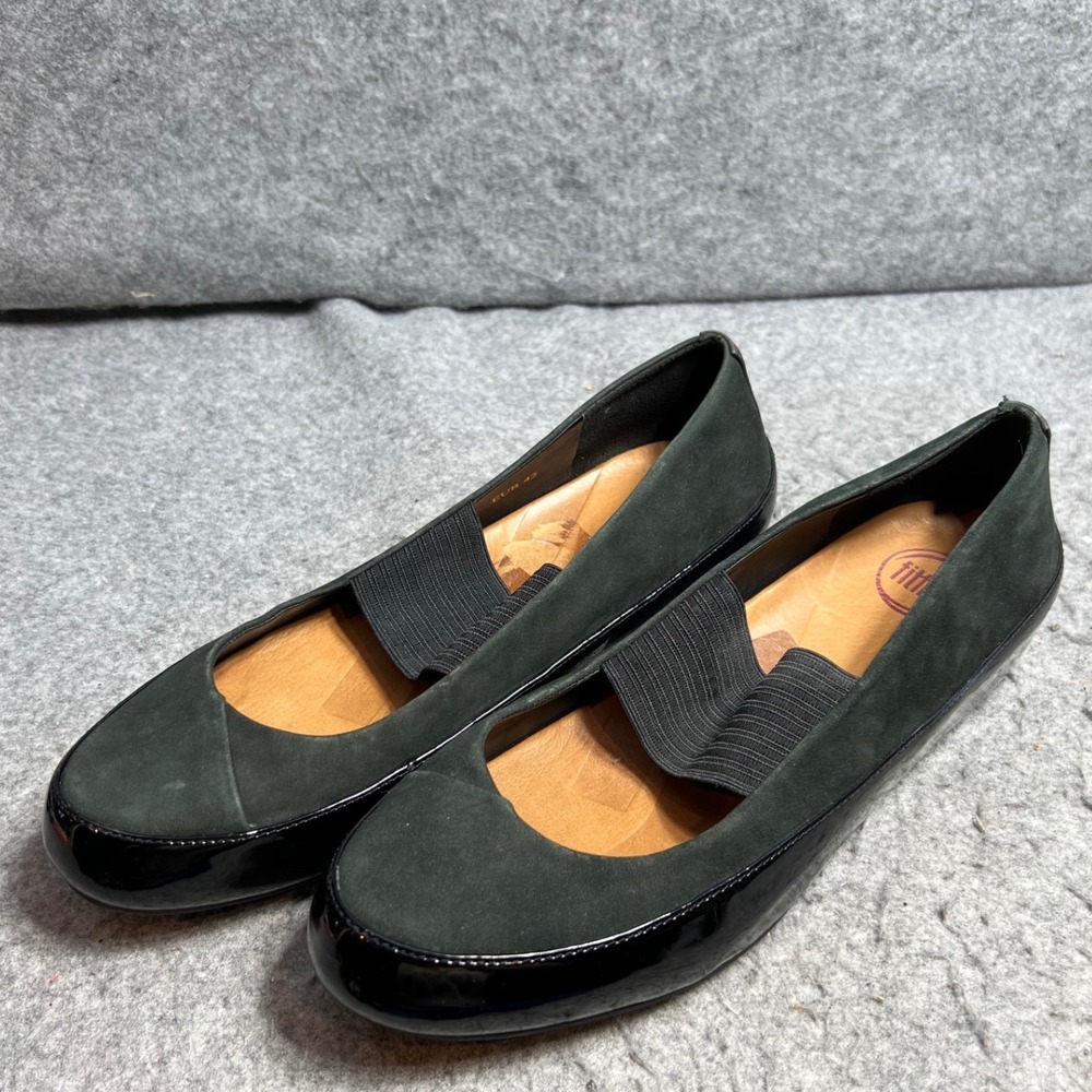FitFlop Black Suede and Patent Leather Mary Jane Flats Size 42 US 10